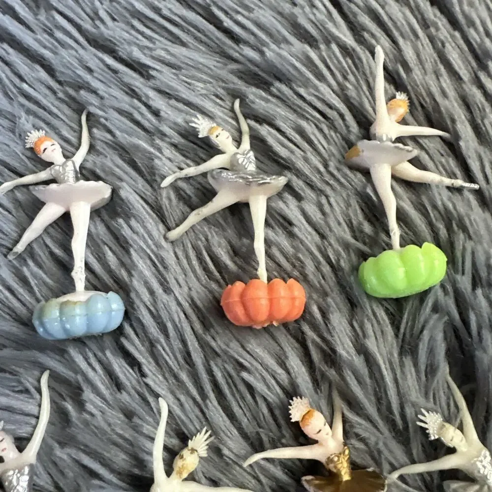 Vintage Plastic Ballerina Cake Toppers Lot of 17 Mid Century Cupcake Picks As-Is